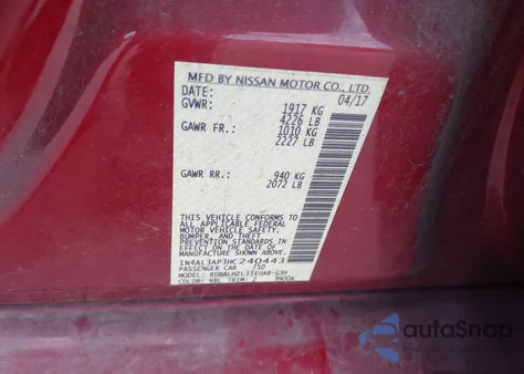 2017 Nissan Altima 2.5 Sr z USA, uszkodzony, nr VIN 1N4AL3AP3HC240443